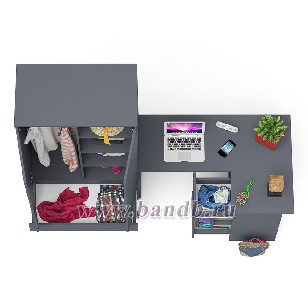 Стол компьютерный угловой правый Мори и шкаф-комод Мори МШ900.1 цвет графит Картинка № 6