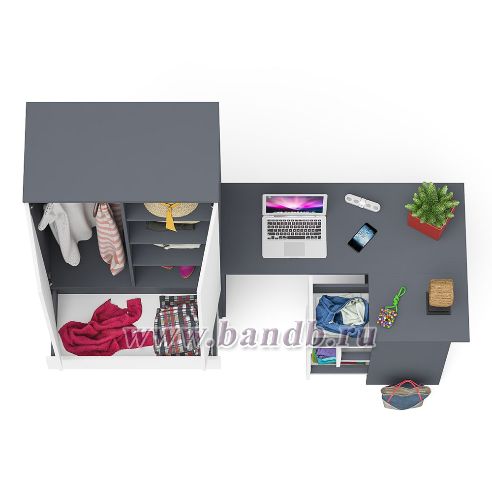 Стол компьютерный угловой правый Мори и шкаф-комод Мори МШ900.1 цвет графит/белый Картинка № 6
