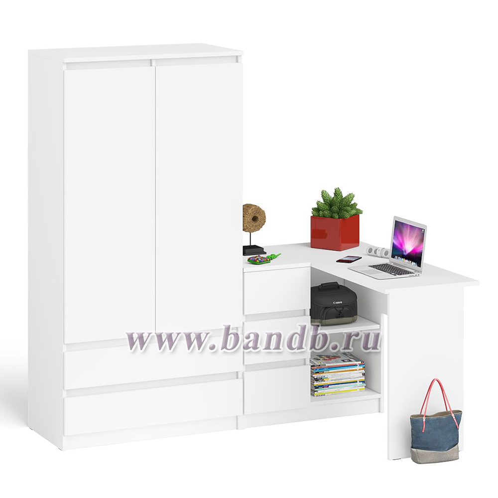 Угловой однотумбовый стол компьютерный левый Мори и шкаф-комод Мори 900 цвет белый Картинка № 3