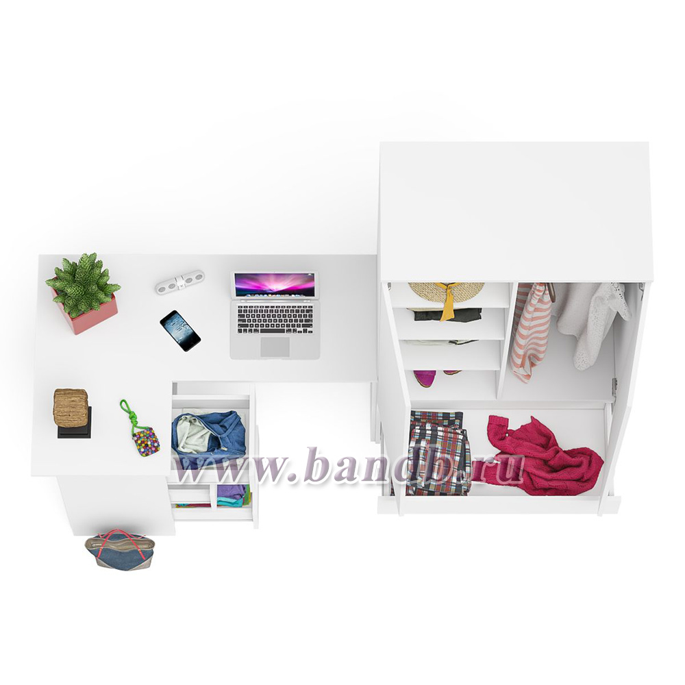 Угловой однотумбовый стол компьютерный левый Мори и шкаф-комод Мори 900 цвет белый Картинка № 6