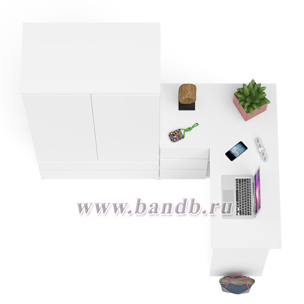 Угловой однотумбовый стол компьютерный левый Мори и шкаф-комод Мори 900 цвет белый Картинка № 7