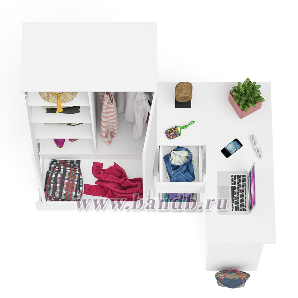 Угловой однотумбовый стол компьютерный левый Мори и шкаф-комод Мори 900 цвет белый Картинка № 8
