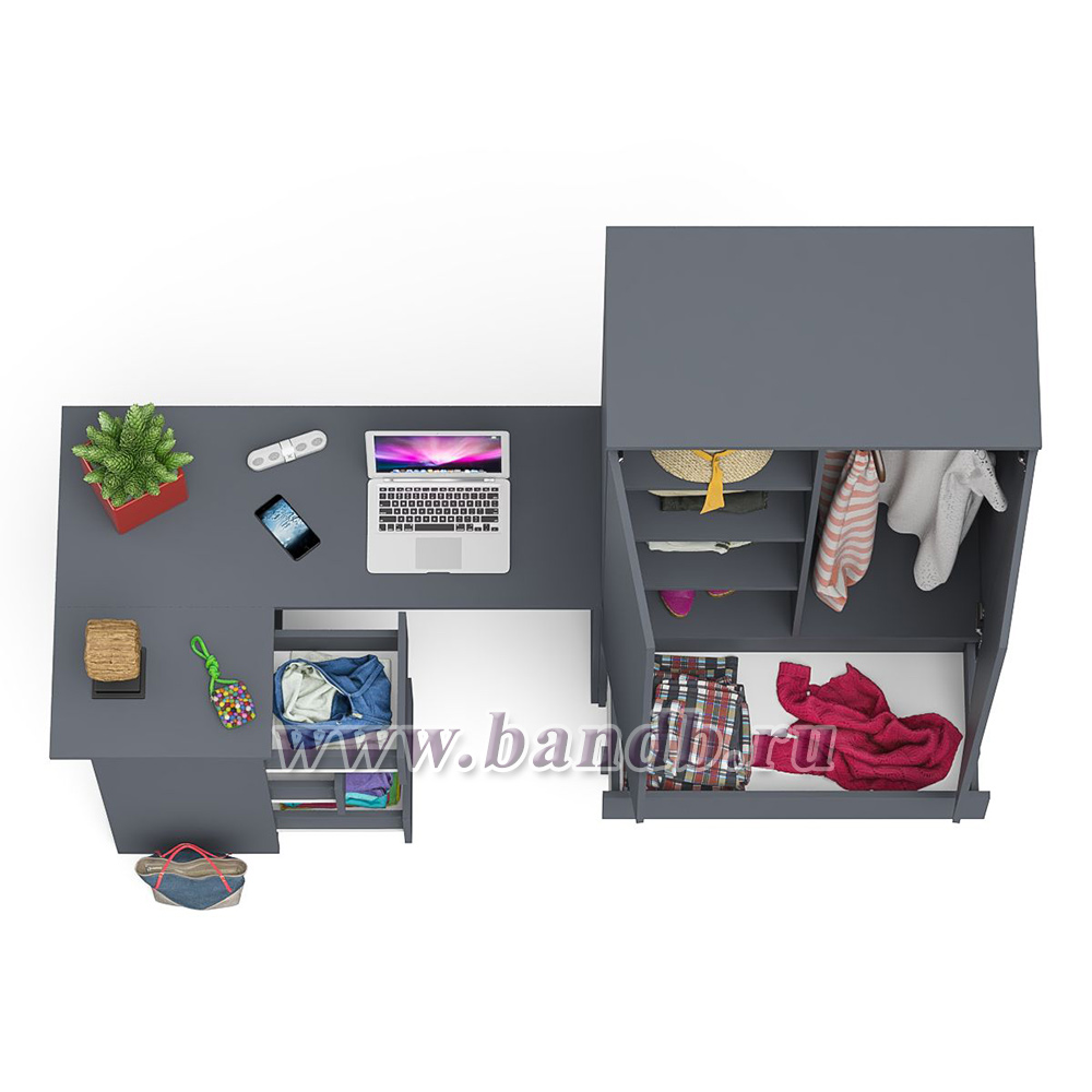 Угловой однотумбовый стол компьютерный левый Мори и шкаф-комод Мори 900 цвет графит Картинка № 6