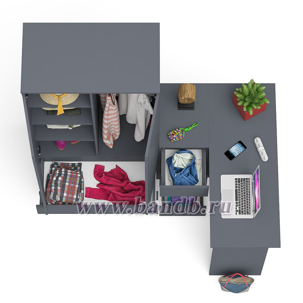 Угловой однотумбовый стол компьютерный левый Мори и шкаф-комод Мори 900 цвет графит Картинка № 8
