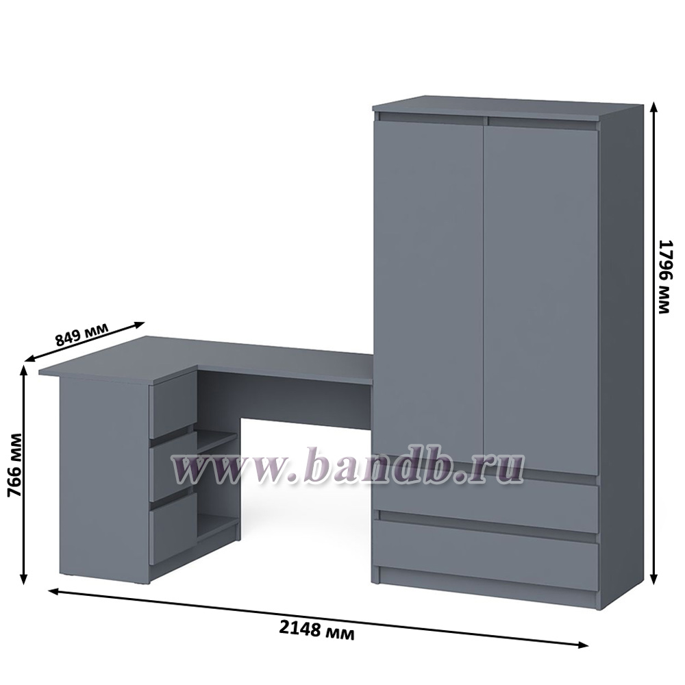 Угловой однотумбовый стол компьютерный левый Мори и шкаф-комод Мори 900 цвет графит Картинка № 9