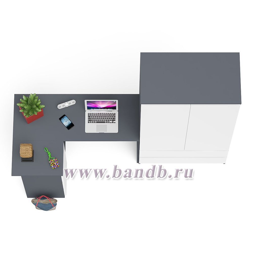 Угловой однотумбовый стол компьютерный левый Мори и шкаф-комод Мори 900 цвет графит/белый Картинка № 5