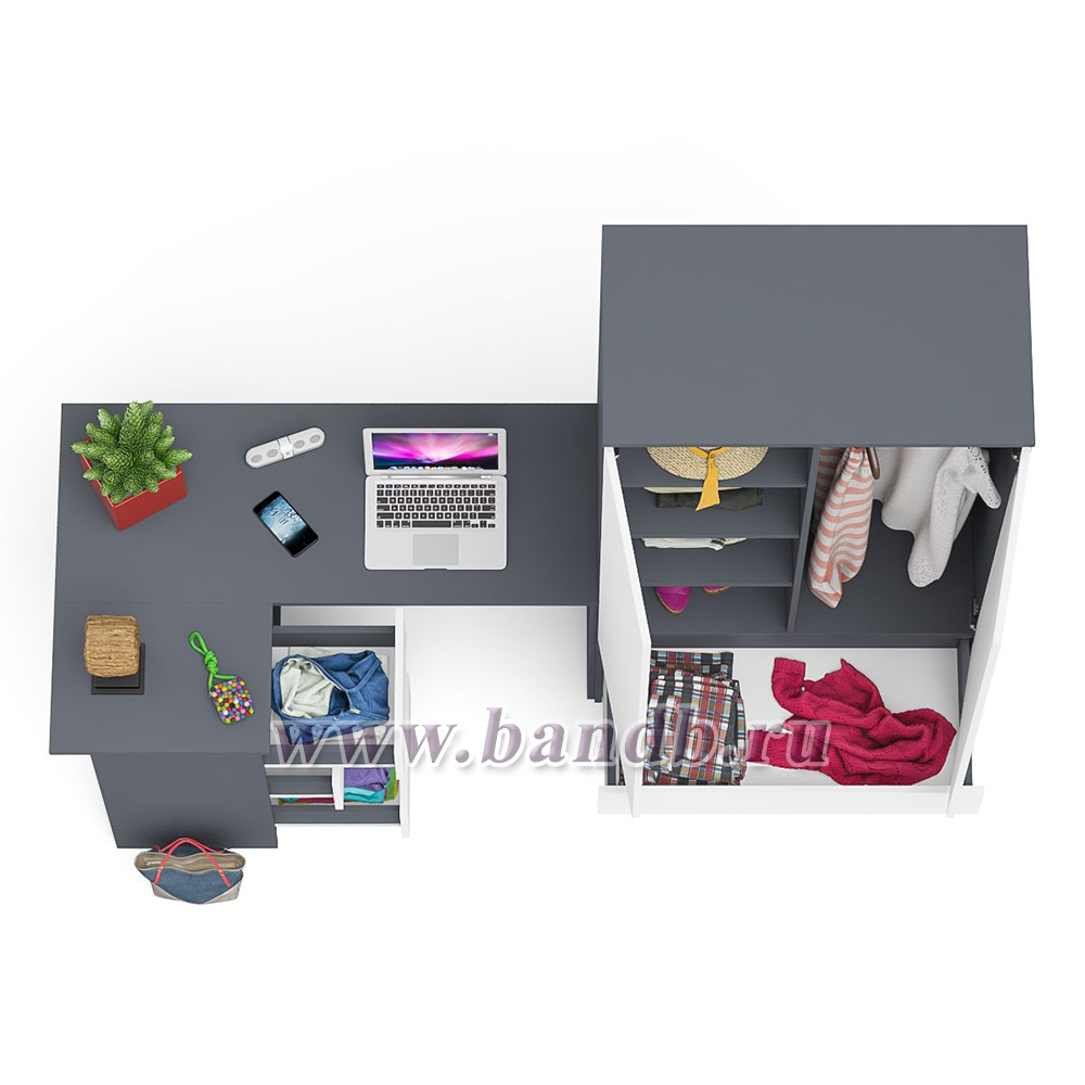 Угловой однотумбовый стол компьютерный левый Мори и шкаф-комод Мори 900 цвет графит/белый Картинка № 6