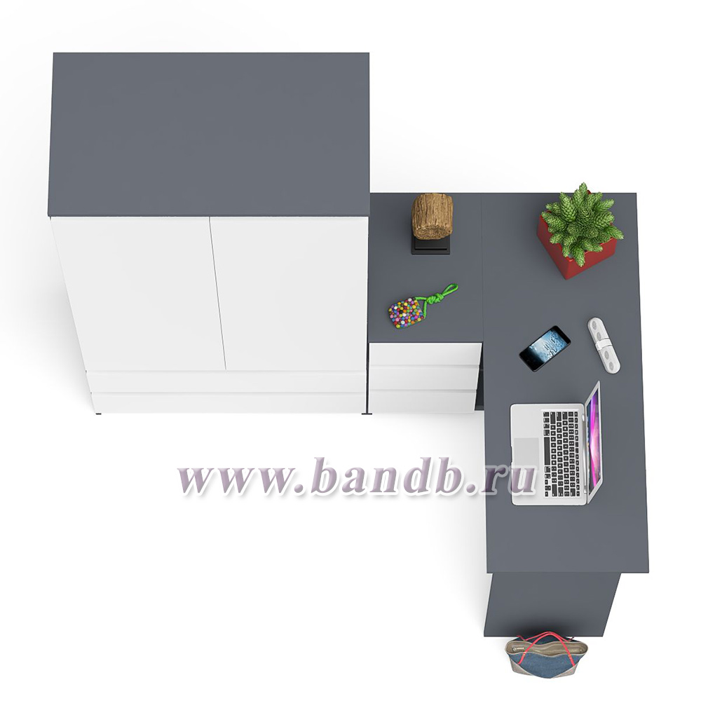 Угловой однотумбовый стол компьютерный левый Мори и шкаф-комод Мори 900 цвет графит/белый Картинка № 7