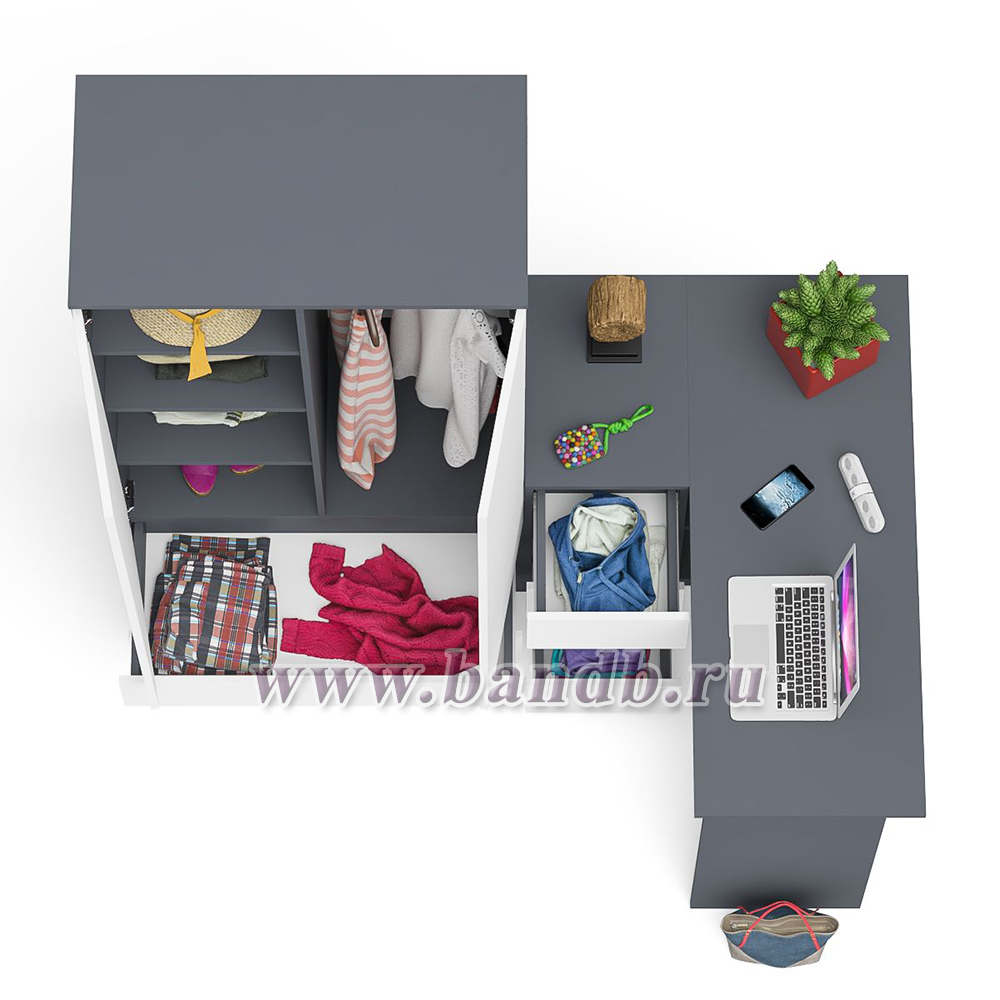 Угловой однотумбовый стол компьютерный левый Мори и шкаф-комод Мори 900 цвет графит/белый Картинка № 8