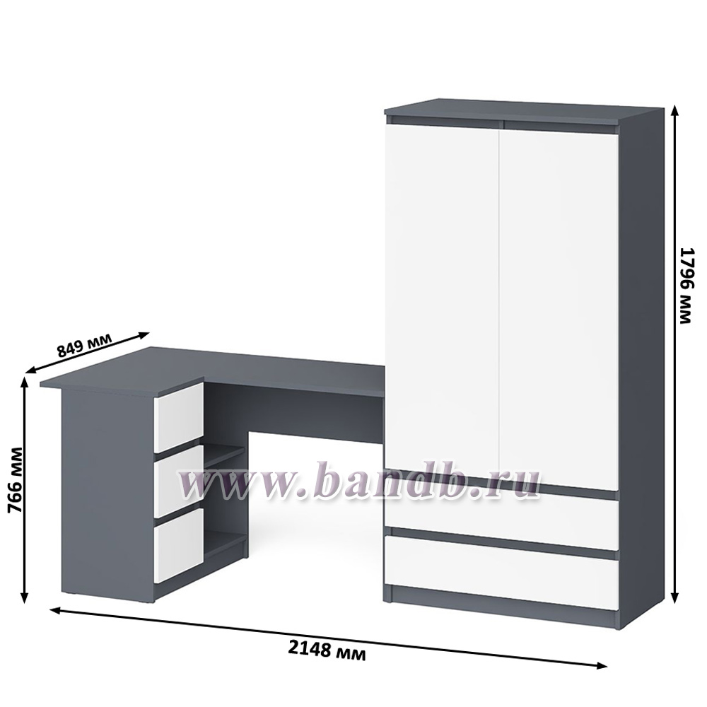 Угловой однотумбовый стол компьютерный левый Мори и шкаф-комод Мори 900 цвет графит/белый Картинка № 9