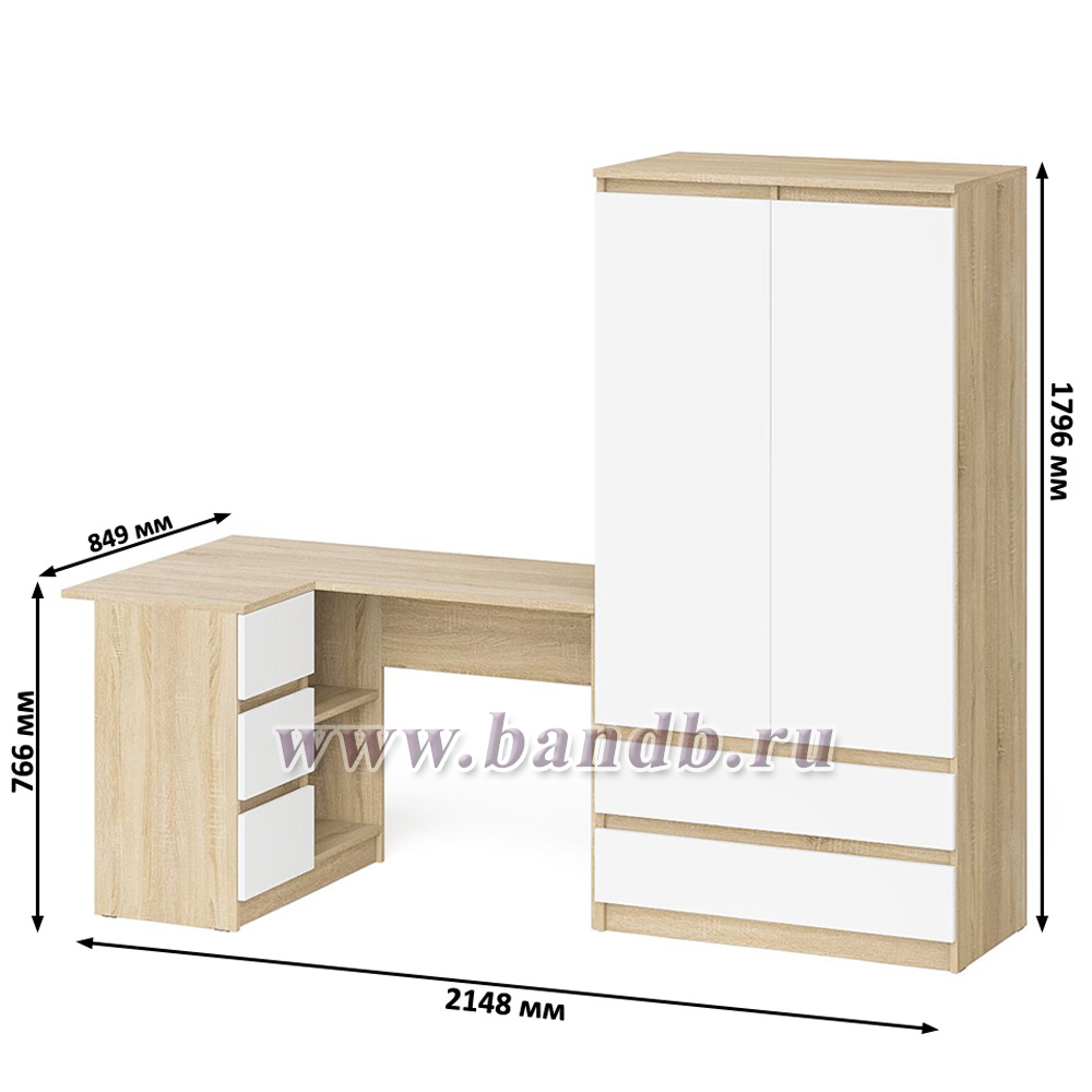 Угловой однотумбовый стол компьютерный левый Мори и шкаф-комод Мори 900 цвет дуб сонома/белый Картинка № 9