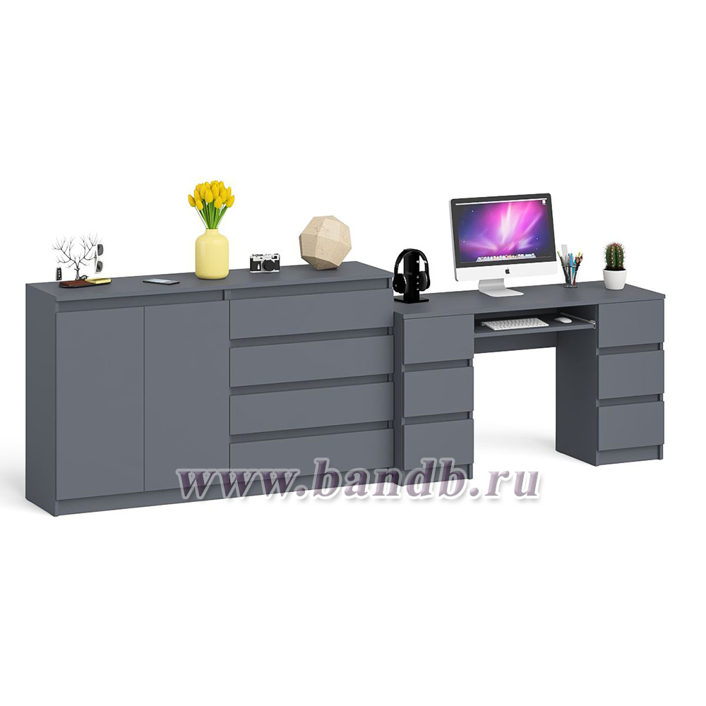 Компьютерный двухтумбовый стол с панелью для клавиатуры с тумбой-комодом 1600 Мори цвет графит Картинка № 3