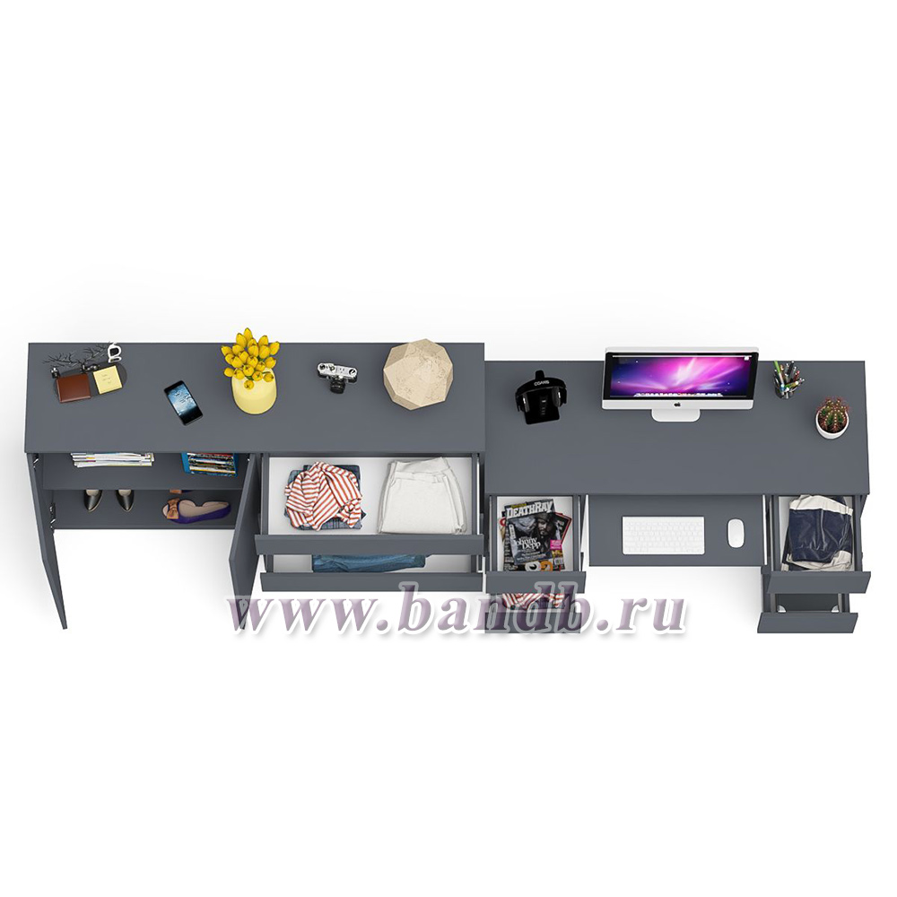 Компьютерный двухтумбовый стол с панелью для клавиатуры с тумбой-комодом 1600 Мори цвет графит Картинка № 8
