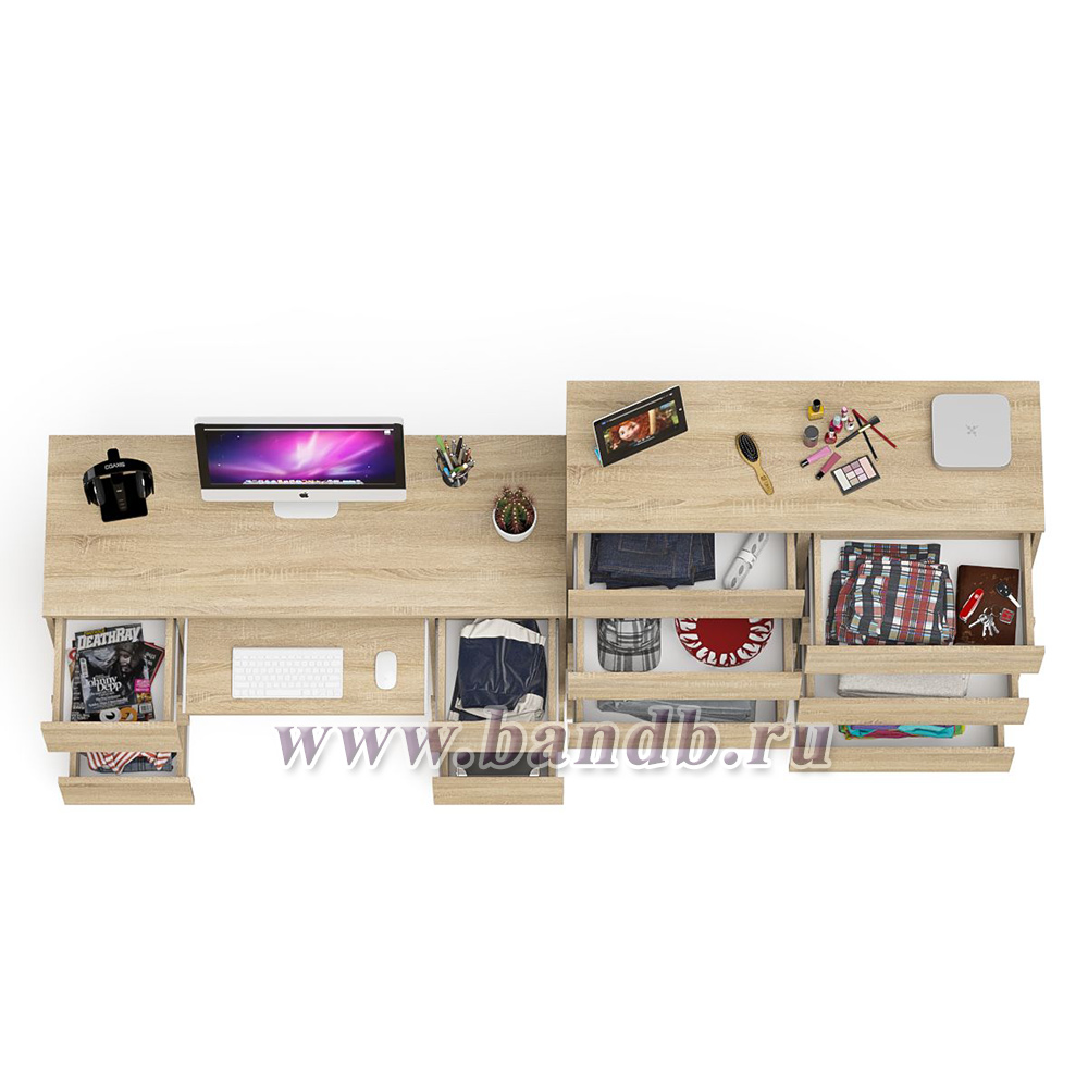 Компьютерный стол с панелью для клавиатуры МС-2 с комодом МК-1200 10 ящиков Мори цвет дуб сонома Картинка № 4