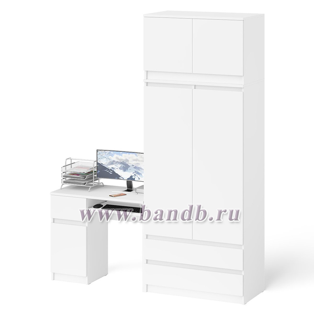 Компьютерный стол МС-1 левый со шкафом на 900 с антресолью Мори цвет белый Картинка № 3