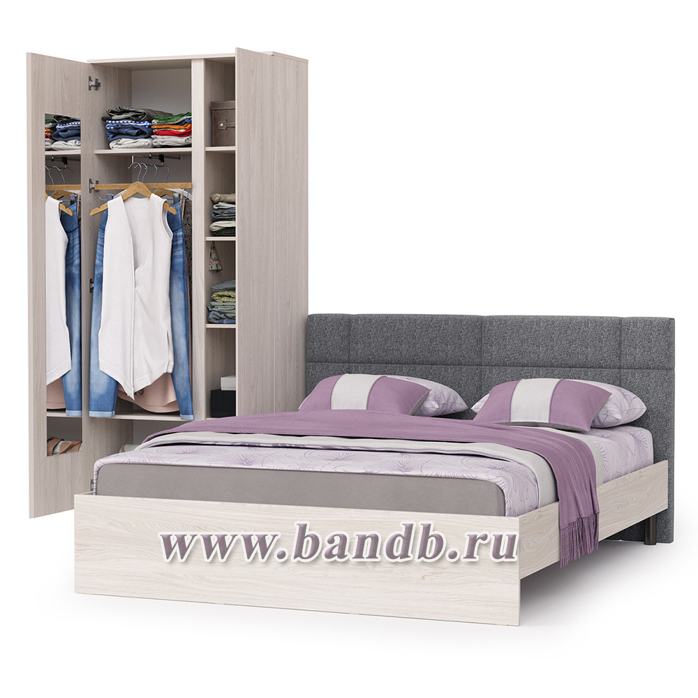 Двуспальная кровать Ника 1600 с основанием и шкаф для одежды цвет ясень анкор светлый Картинка № 2