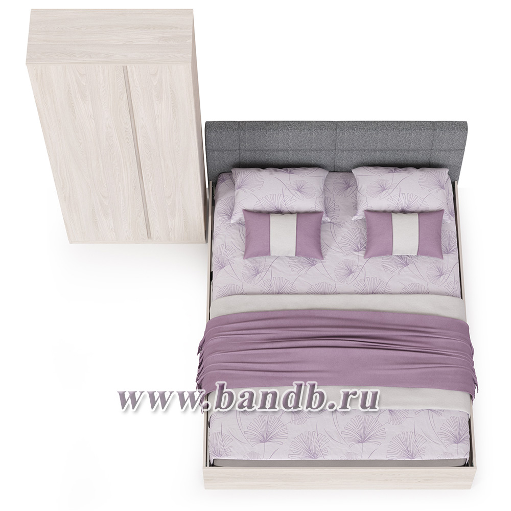 Двуспальная кровать Ника 1600 с основанием и шкаф для одежды цвет ясень анкор светлый Картинка № 3