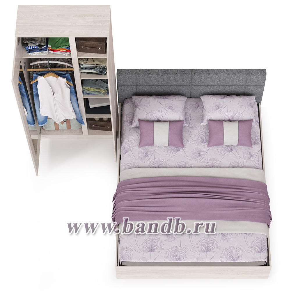 Двуспальная кровать Ника 1600 с основанием и шкаф для одежды цвет ясень анкор светлый Картинка № 4