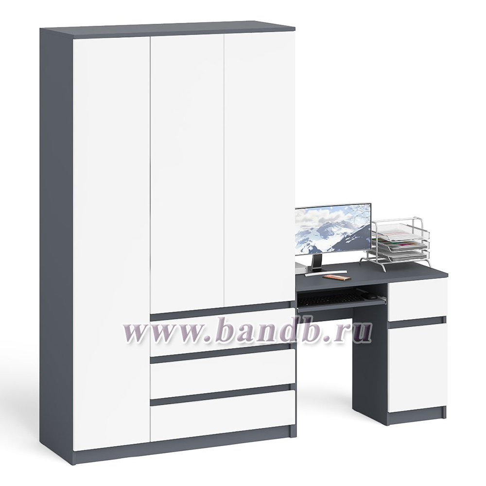 Компьютерный стол с тумбой с дверкой и ящиком правый и шкаф-комод Мори МШ1200-1 цвет графит/белый Картинка № 3