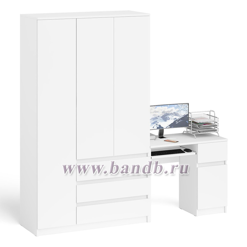 Мори компьютерный стол с тумбой с дверкой и ящиком правый и шкаф-комод МШ1200-1 цвет белый Картинка № 3