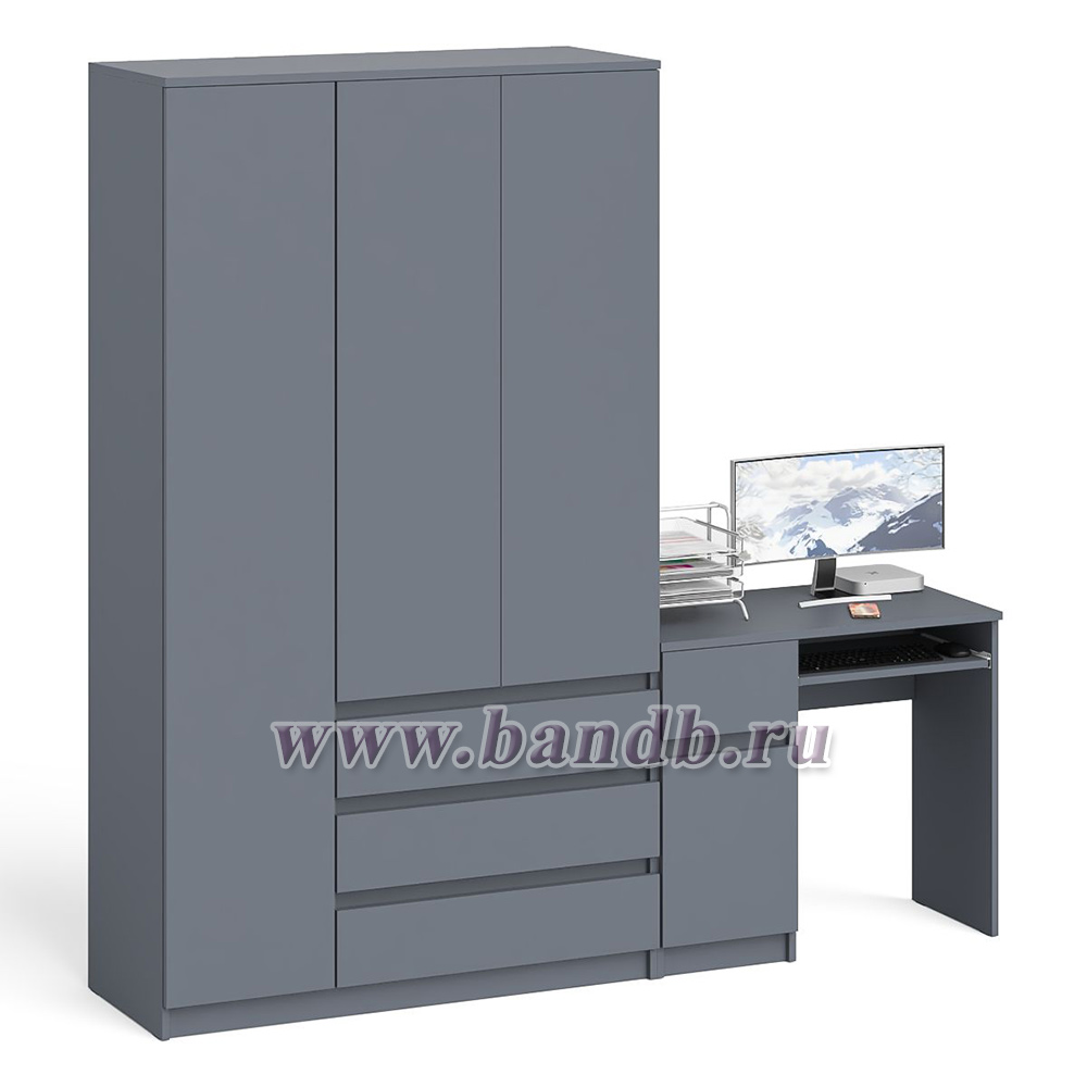 Мори компьютерный стол с тумбой с дверкой и ящиком правый и шкаф-комод МШ1200-1 цвет графит Картинка № 3