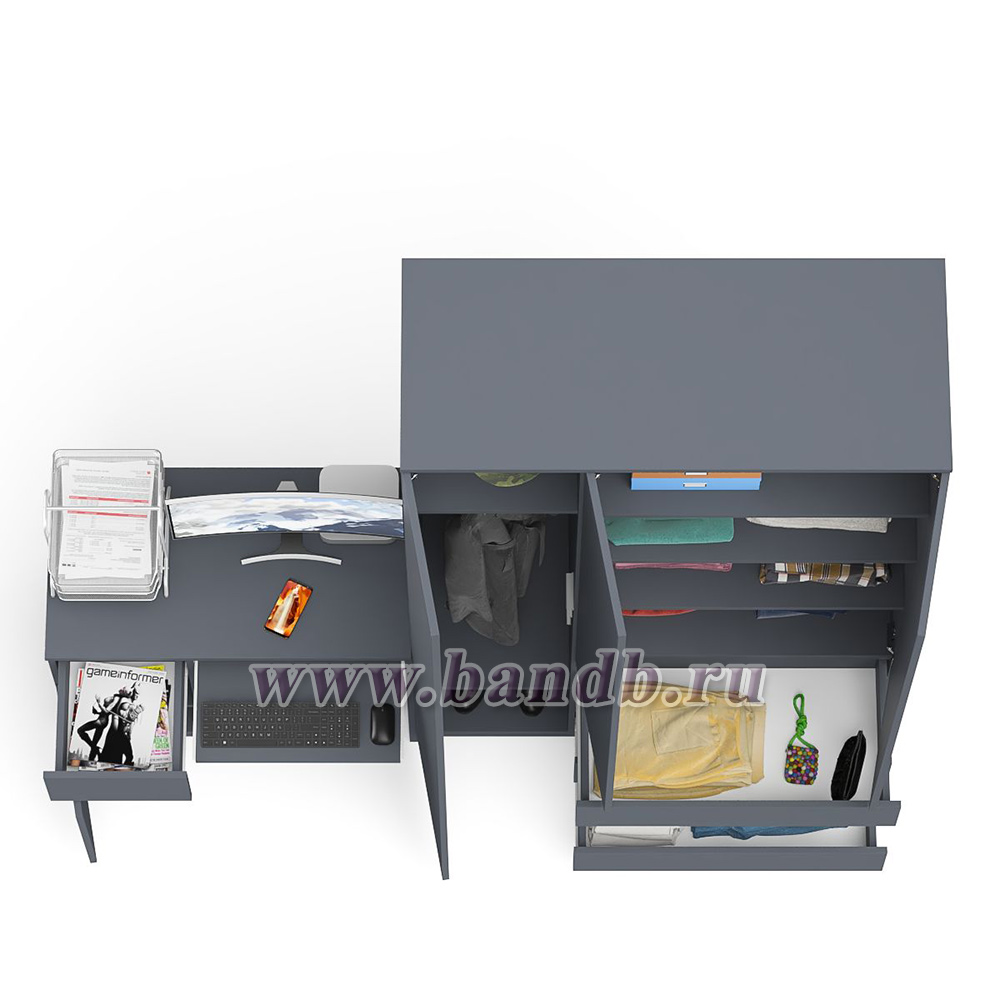 Мори компьютерный стол с тумбой с дверкой и ящиком правый и шкаф-комод МШ1200-1 цвет графит Картинка № 6