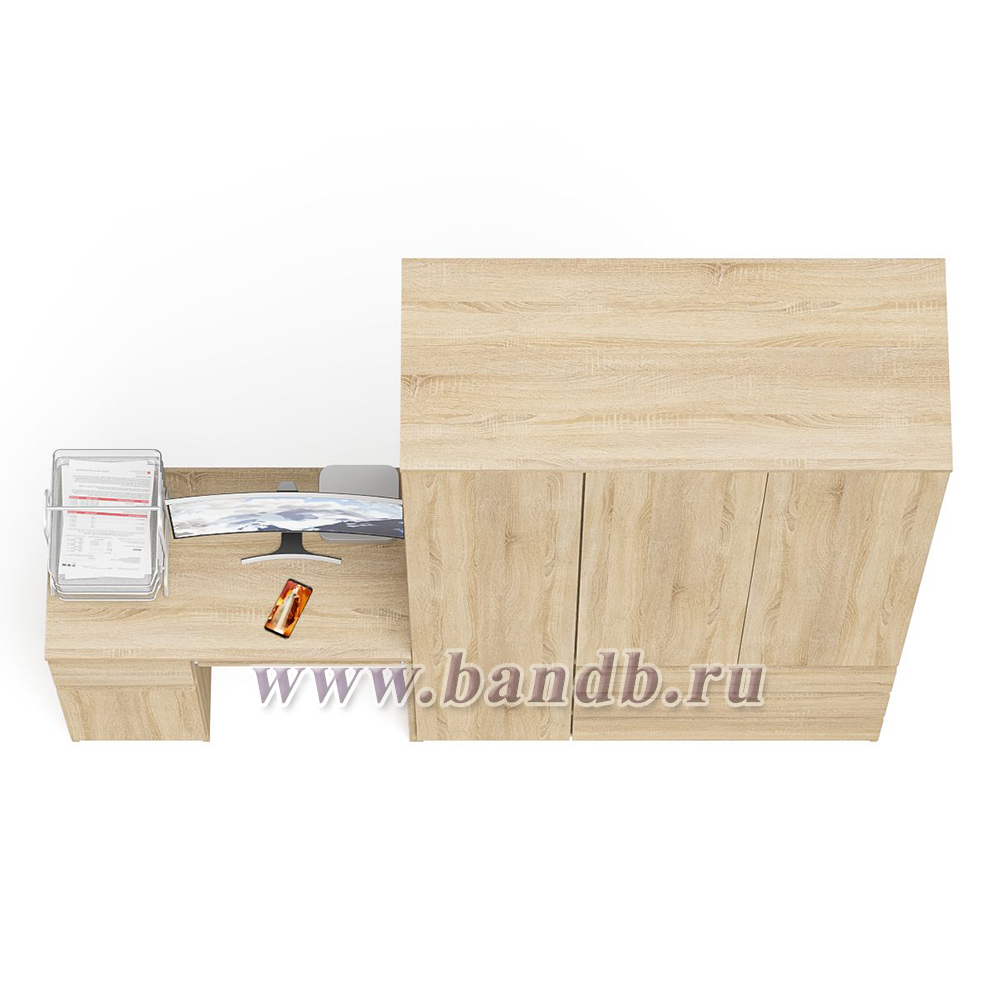 Мори компьютерный стол с тумбой с дверкой и ящиком правый и шкаф-комод МШ1200-1 цвет дуб сонома Картинка № 5
