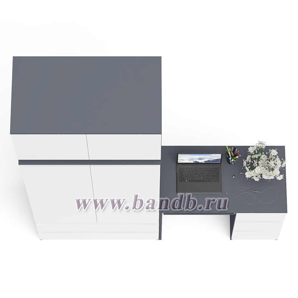Стол однотумбовый компьютерный МС-6 правый с шкаф-комодом 900 с антресолью Мори цвет графит/белый Картинка № 7