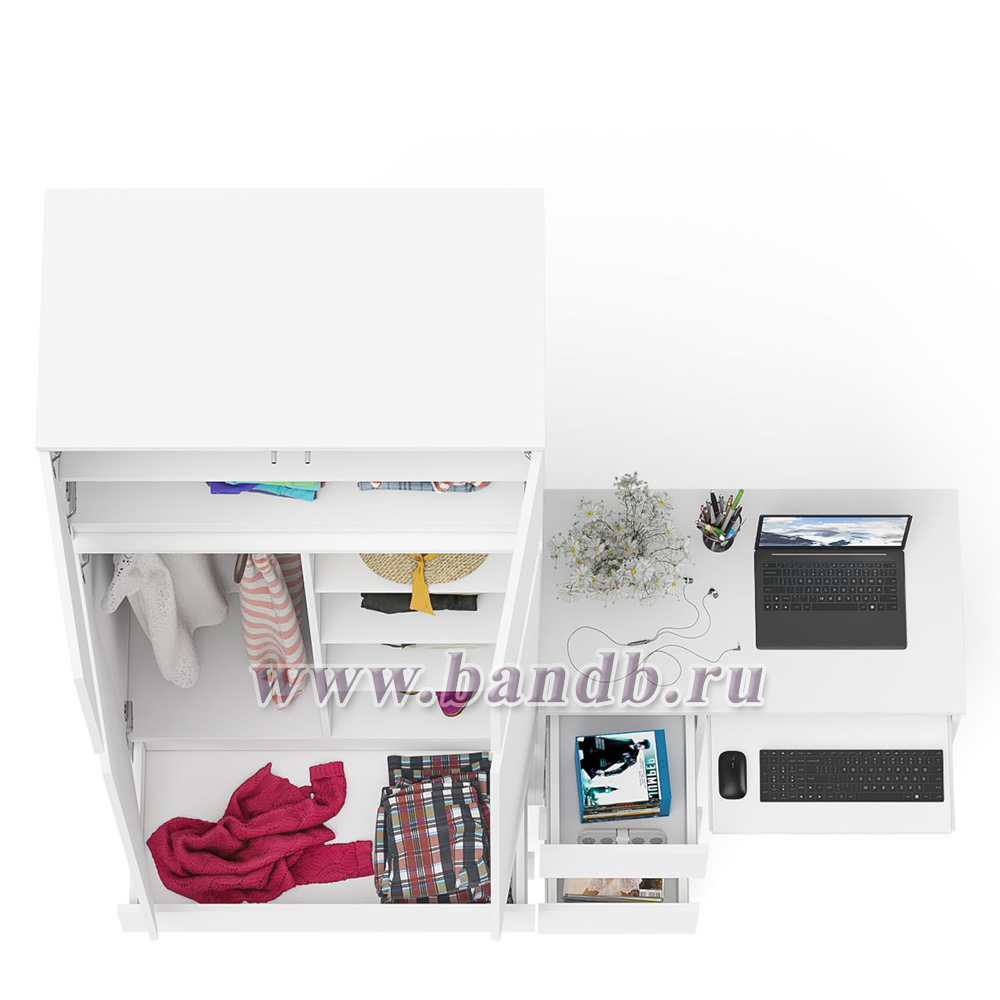 Однотумбовый стол компьютерный МС-6 левый с шкаф-комодом 900 с антресолью Мори цвет белый Картинка № 6