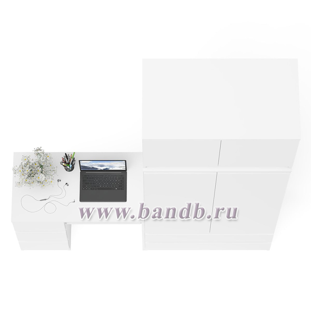 Однотумбовый стол компьютерный МС-6 левый с шкаф-комодом 900 с антресолью Мори цвет белый Картинка № 7