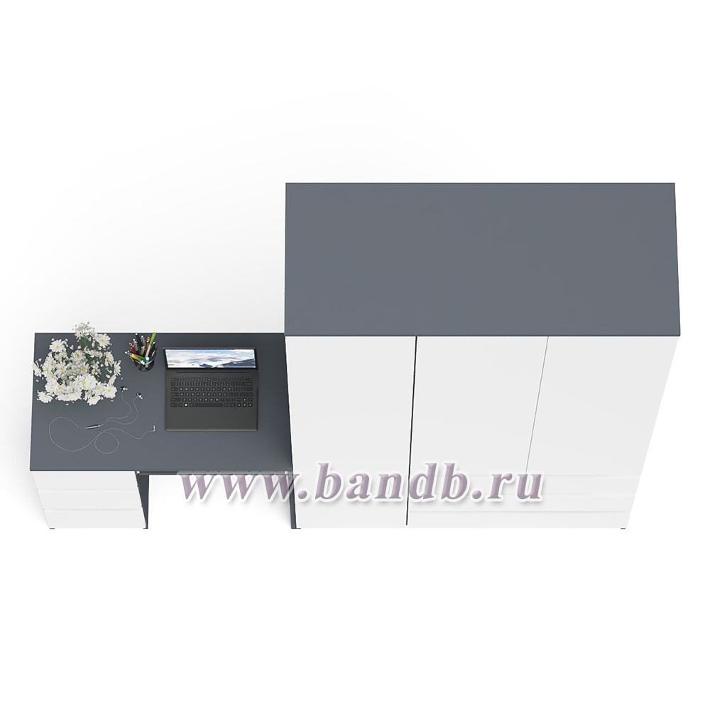 Компьютерный стол МС-6 левый и шкаф-комод с дверкой и тремя ящиками МШ-1200-1 Мори цвет графит/белый Картинка № 5