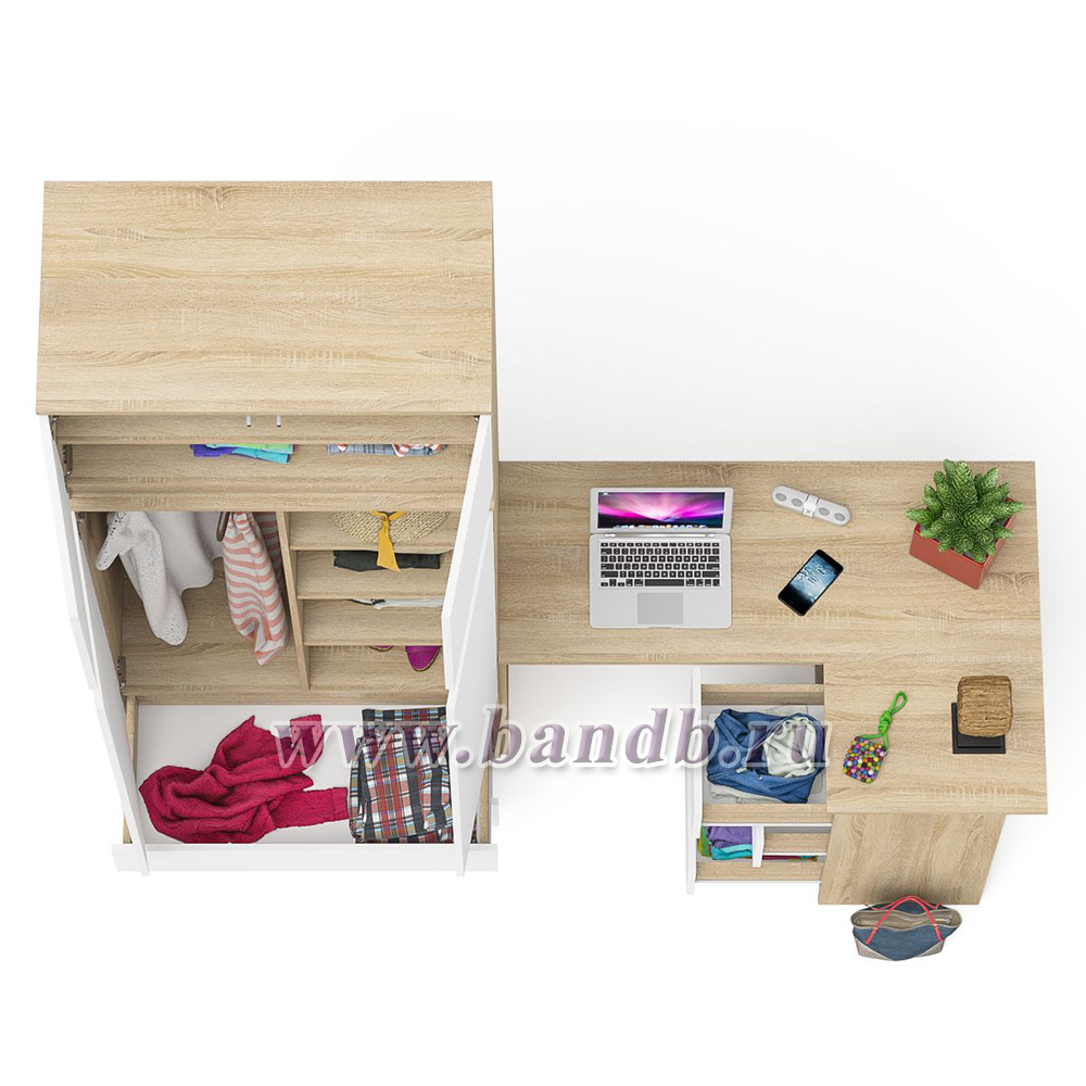 Угловой компьютерный стол - тумба справа со шкафом-комодом и антресолью Мори цвет дуб сонома/белый Картинка № 6