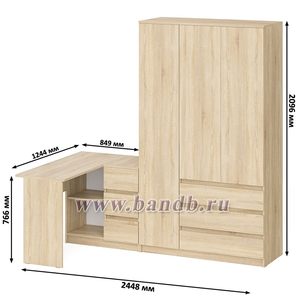 Стол компьютерный угловой МС-16 правый с шкафом-комодом с дверкой 1200 Мори цвет дуб сонома Картинка № 9
