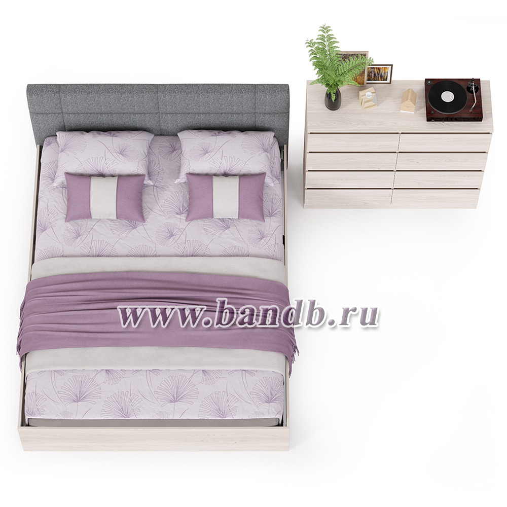 Двуспальная кровать с основанием Ника и комод восемь ящиков цвет ясень анкор светлый Картинка № 3