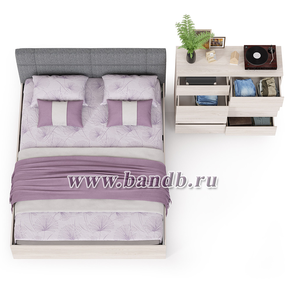Двуспальная кровать с основанием Ника и комод восемь ящиков цвет ясень анкор светлый Картинка № 4