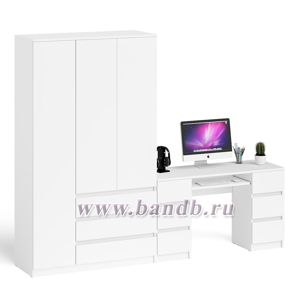 Стол компьютерный 2-х тумбовый со шкафом-комодом МШ1200 Мори цвет белый Картинка № 3