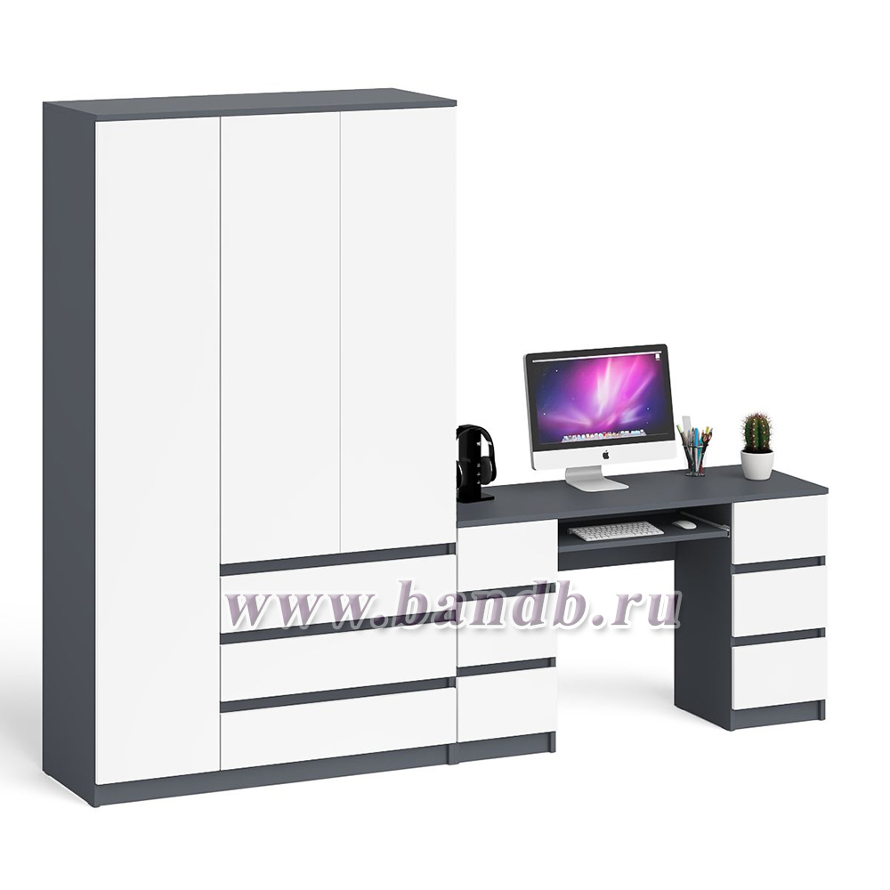 Стол компьютерный 2-х тумбовый со шкафом-комодом МШ1200 Мори цвет графит/белый Картинка № 3