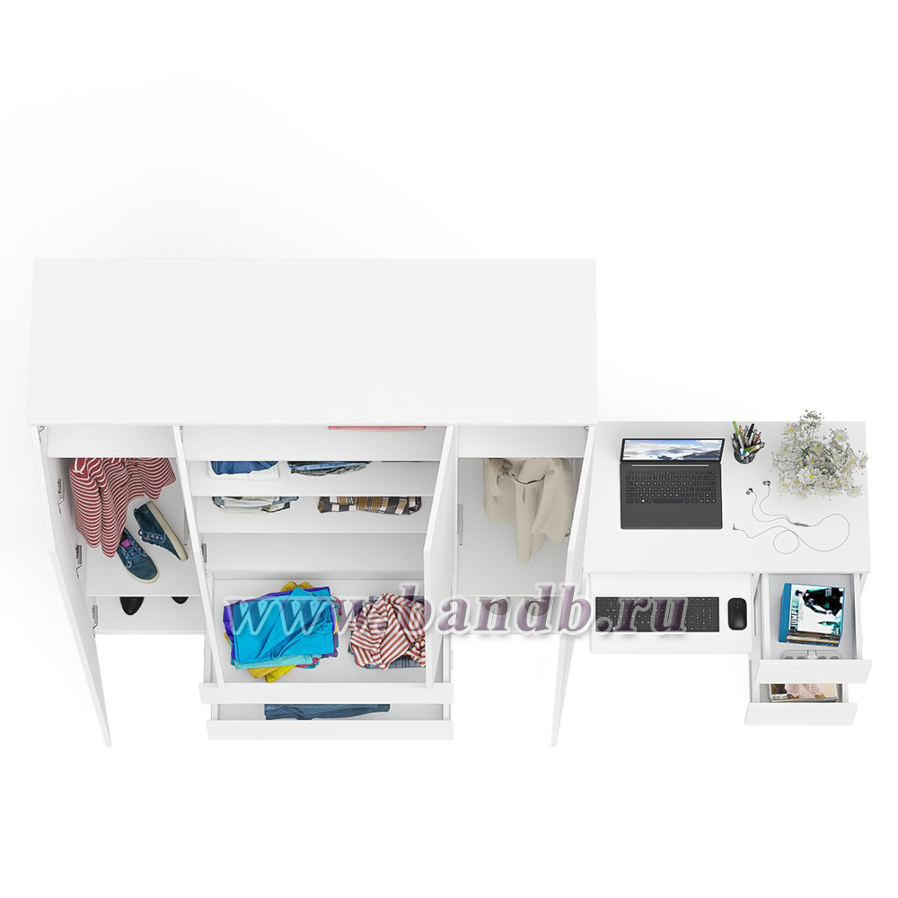Стол компьютерный однотумбовый правый со шкафом МШ1600 Мори цвет белый Картинка № 8