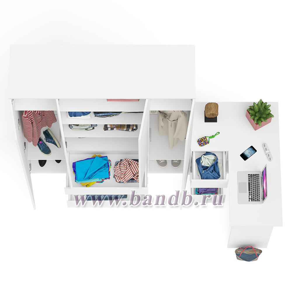 Стол компьютерный угловой с тумбой слева и шкаф 1600 Мори цвет белый Картинка № 8