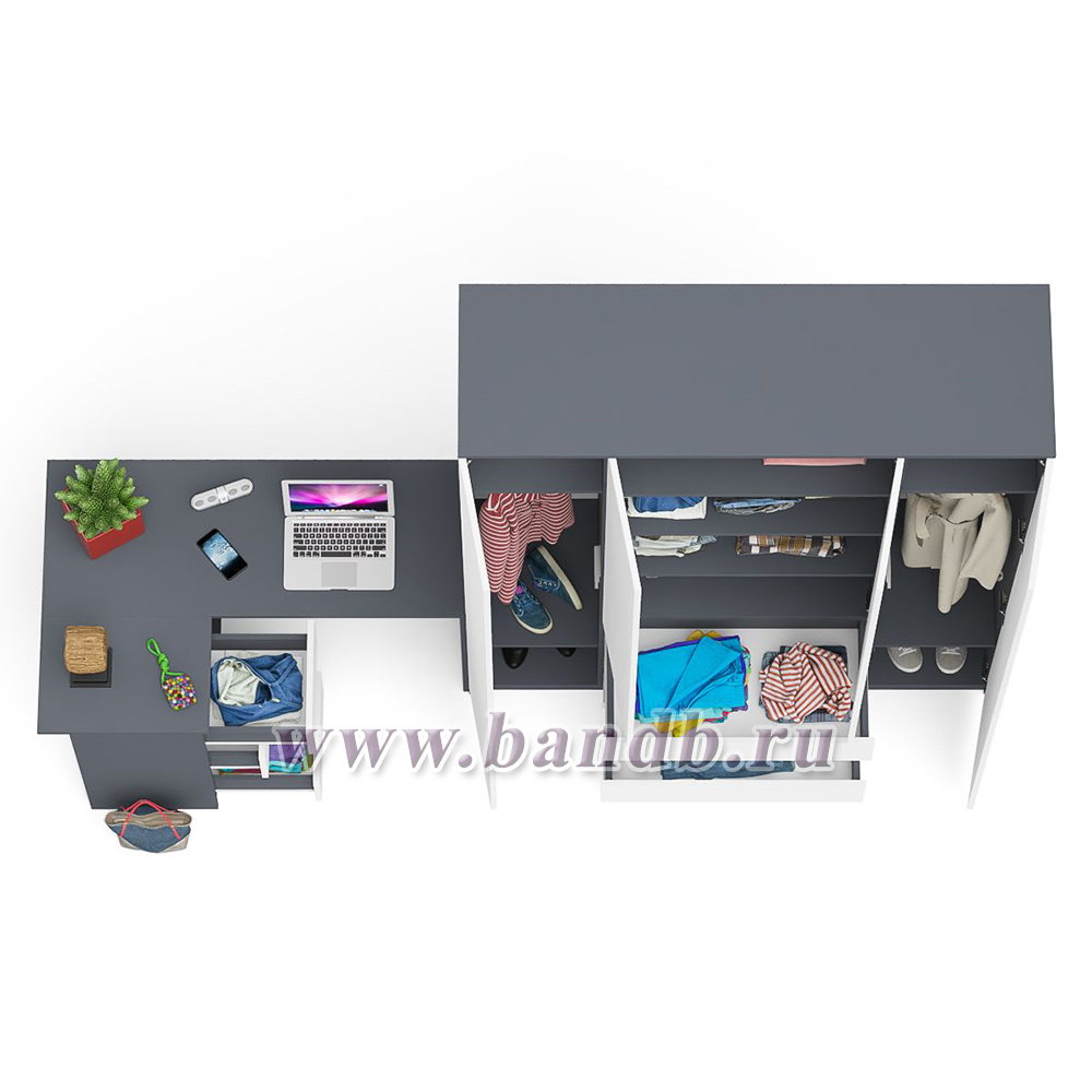 Стол компьютерный угловой с тумбой слева и шкаф 1600 Мори цвет графит/белый Картинка № 6