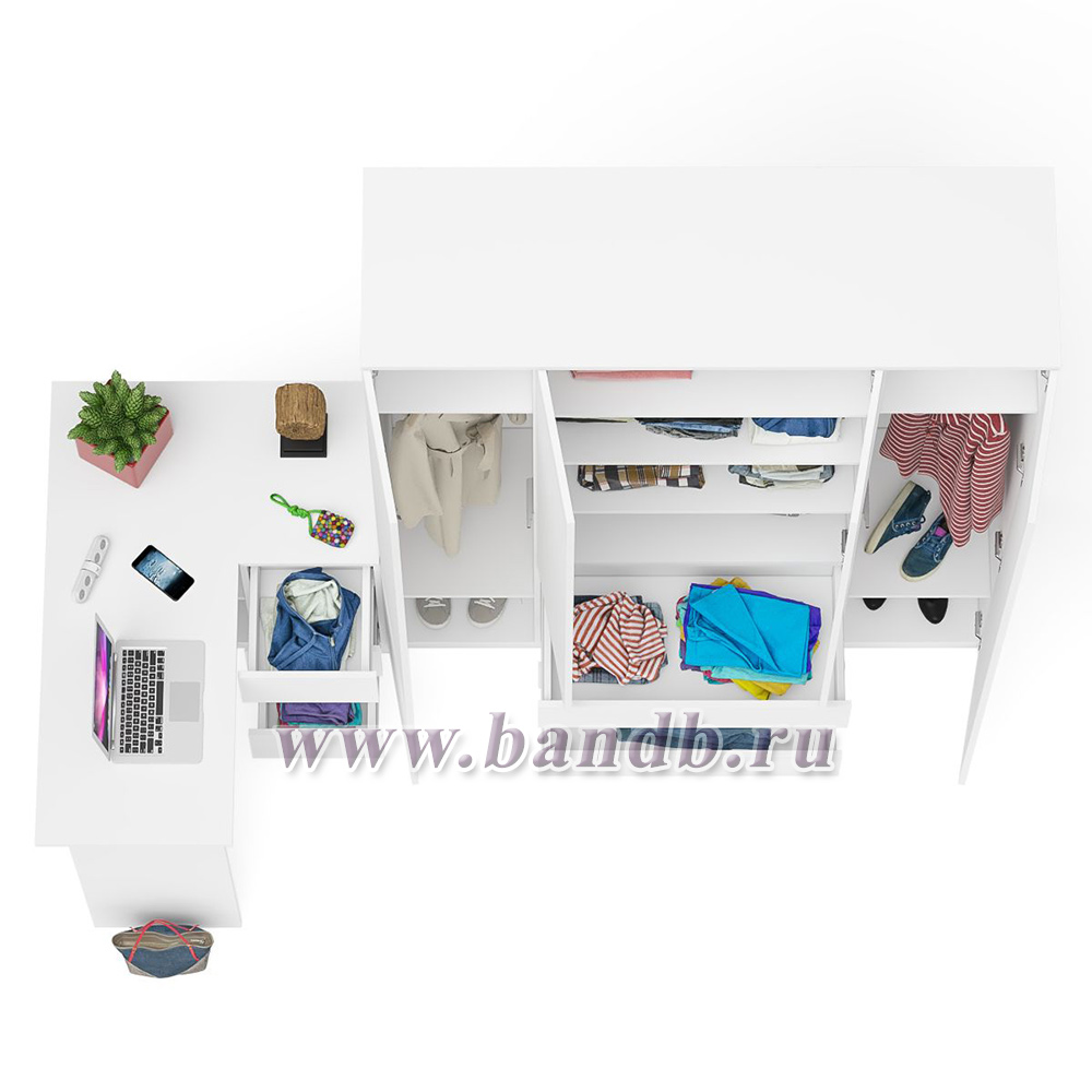 Стол компьютерный угловой с тумбой справа и шкаф 1600 Мори цвет белый Картинка № 8