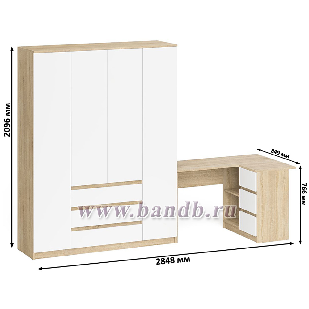 Стол компьютерный угловой с тумбой справа и шкаф 1600 Мори цвет дуб сонома/белый Картинка № 9