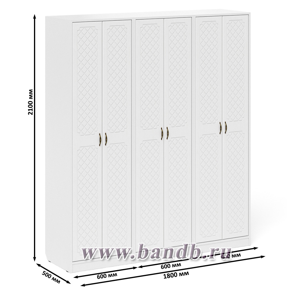 Три широких шкафа с дверками в прихожую П-6 цвет белая шагрень/фасады МДФ белое дерево фрезеровка ромб Картинка № 3