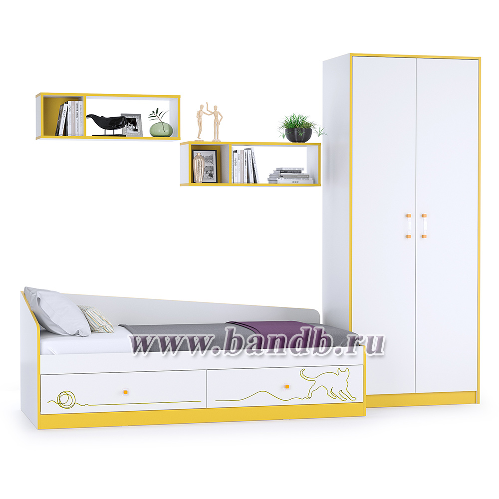 Мебель для детской комнаты Альфа № 33 с детской кроватью цвет солнечный свет/белый премиум Картинка № 5