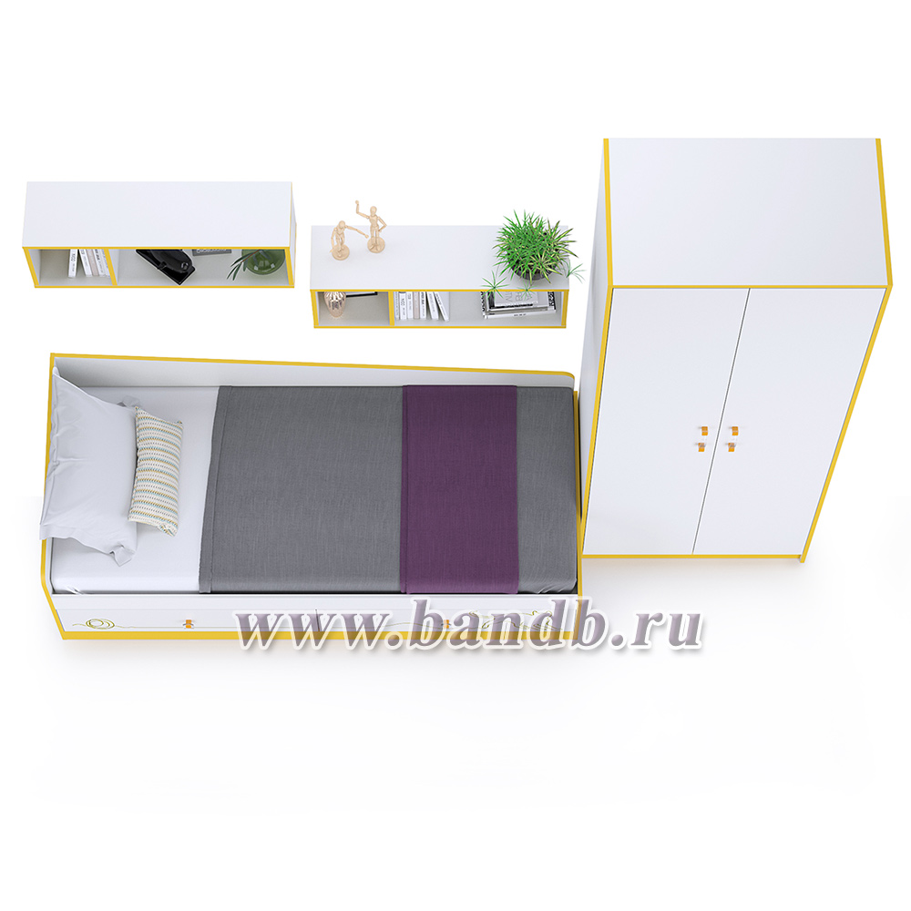 Мебель для детской комнаты Альфа № 33 с детской кроватью цвет солнечный свет/белый премиум Картинка № 6