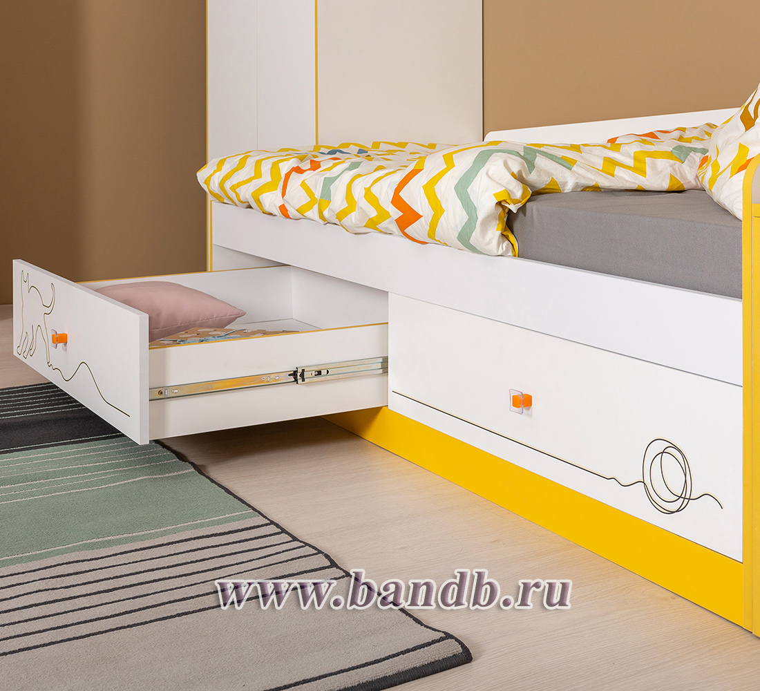 Мебель для детской комнаты Альфа № 33 с детской кроватью цвет солнечный свет/белый премиум Картинка № 11