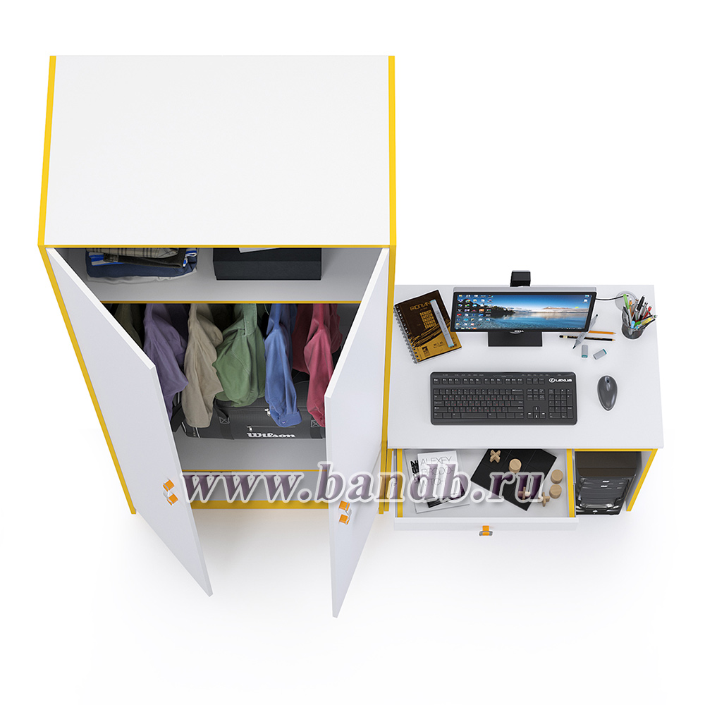 Письменный стол и шкаф для одежды Альфа цвет солнечный свет/белый премиум Картинка № 5