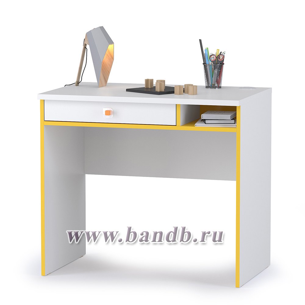 Письменный стол и шкаф для одежды Альфа цвет солнечный свет/белый премиум Картинка № 12