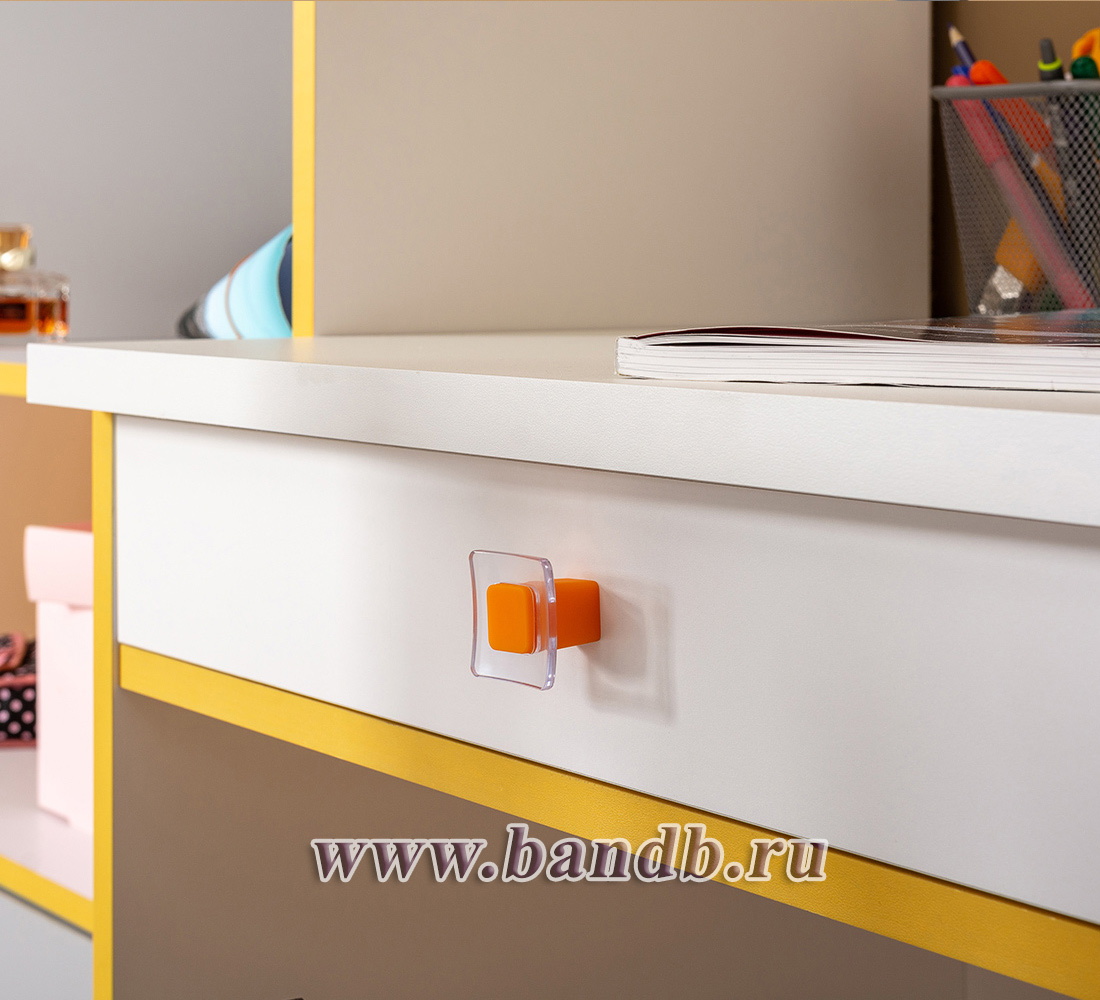 Компьютерный стол и стеллаж с детским шкафом для одежды Альфа цвет солнечный свет/белый премиум/стальной серый/тёмно-серый Картинка № 11
