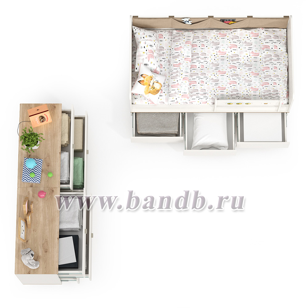 Кровать в детскую Эйп с комодами на три ящика цвет белый/дуб белый Картинка № 4